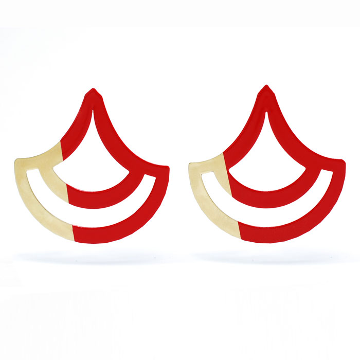 Scallop Earrings – Red and Gold